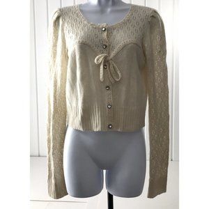 Anthropologie Knitted and Knotted Cardigan Sweater Lace Crystal Buttons Sz M